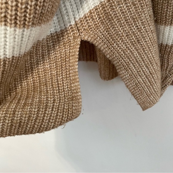 SONOMA Plus Size Quarter Zip Tunic Sweater Tan Brown White Striped 1/4 Zip Fall - Picture 9 of 15